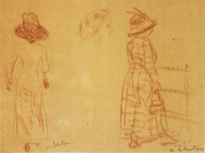 赤-2人の女性と頭 作： William James Glackens